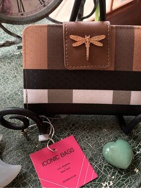 ICONIC Striped Dragonfly Accent Wallet in Beige, Brown & Black